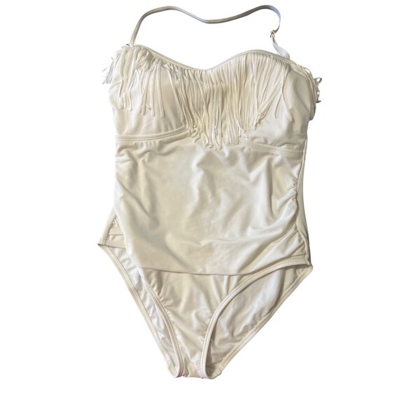 NEW Swimsuits For All One Piece Swimsuit sz 16 White Fringe Padded Cups Vacation - Picture 1 of 10